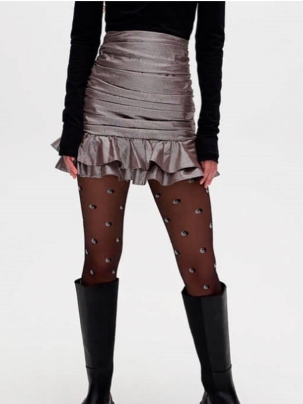 Les Coyotes De Paris Silver Metallic Ruched Mini Skirt Size XS